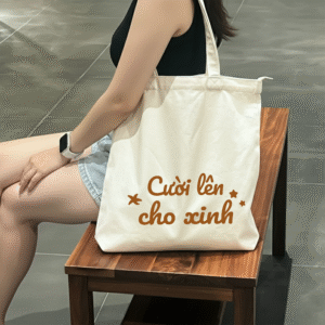 túi vải bố, túi canvas, túi vải tote in chữ cƯỜi lÊn cho xinh mẫu tui đơn giản, đẹp