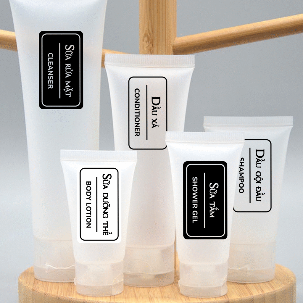 tem dán chai chiết mỹ phẩm du lịch, tem đánh dấu đồ dùng cá nhân, tem dán phân loại mĩ phẩm chiết mini