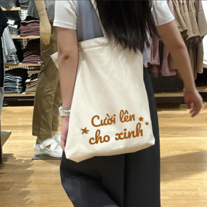 túi vải bố, túi canvas, túi vải tote in chữ cƯỜi lÊn cho xinh mẫu tui đơn giản, đẹp