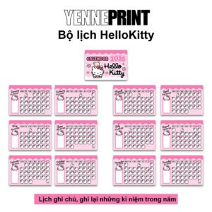 lịch để bàn ghi chú hình nhân vật kitty năm 2026, có khung ghi chú phong cách hàn quốc trang trí bàn làm việc
