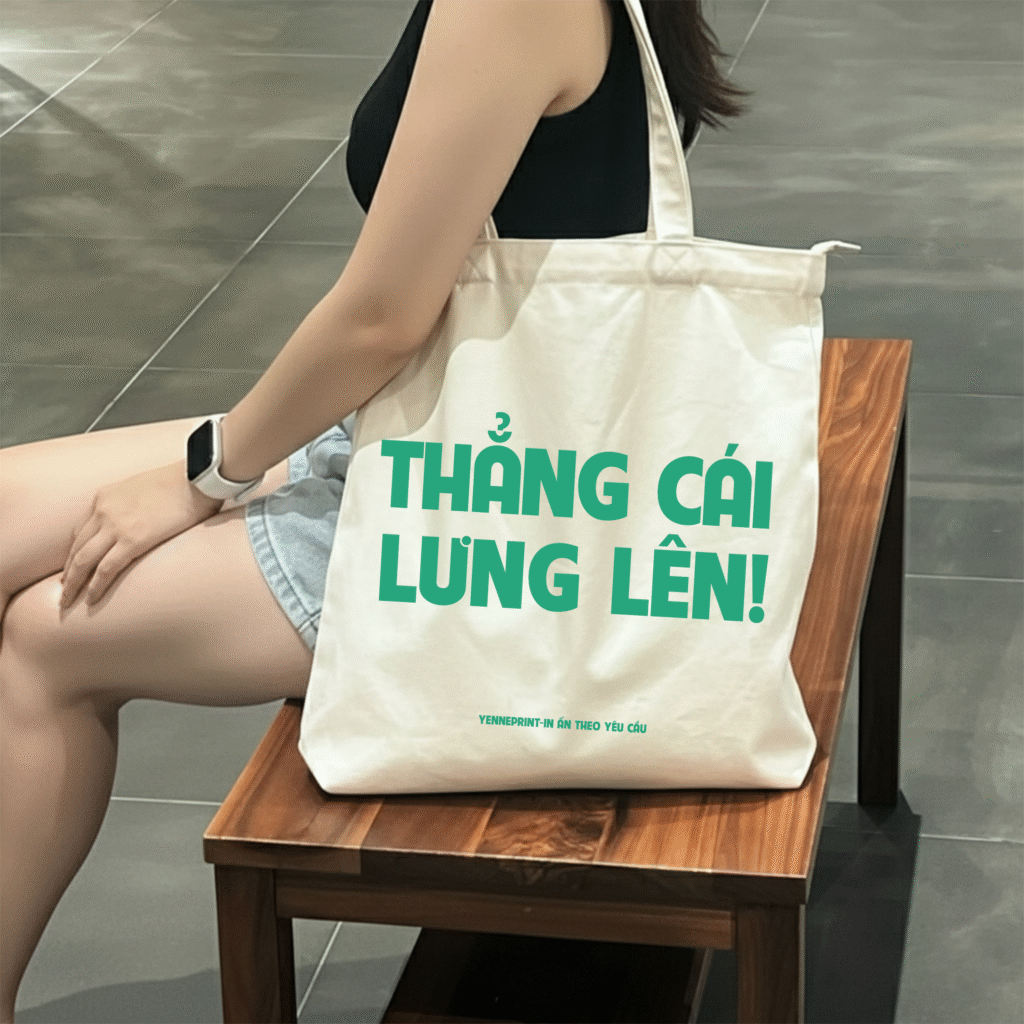 túi vải bố, túi canvas, túi vải tote in chữ thẲng cÁi lƯng lÊn mẫu tui đơn giản, đẹp, vải túi chất lượng