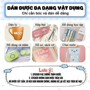 set tem dán in ảnh theo yêu cầu, đánh dấu đồ dùng học tập cho bé, decal nhựa chống nước in theo yÊu cẦu