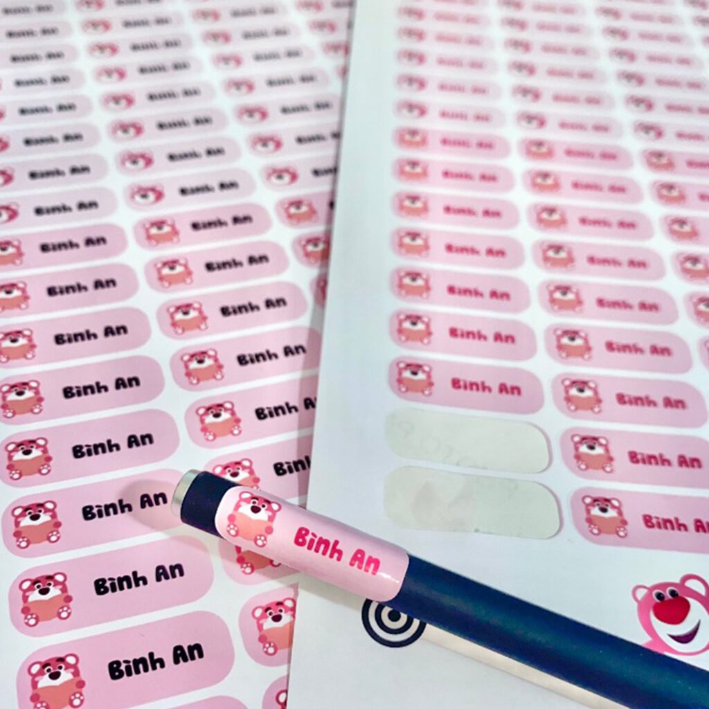 set tem dán in ảnh theo yêu cầu, đánh dấu đồ dùng học tập cho bé, decal nhựa chống nước in theo yÊu cẦu