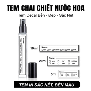 tem nhãn dán nước hoa chiết 5ml 10ml 20ml viết tay tự ghi tên, tem dán lọ nước hoa