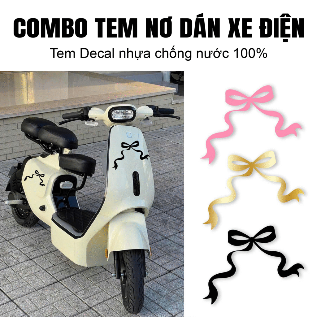 combo 2 tem nơ dán xe điện v1/ vc / k1 in màu theo yêu cầu ,decal nhựa chống nước bền đẹp , dán mọi vị trí