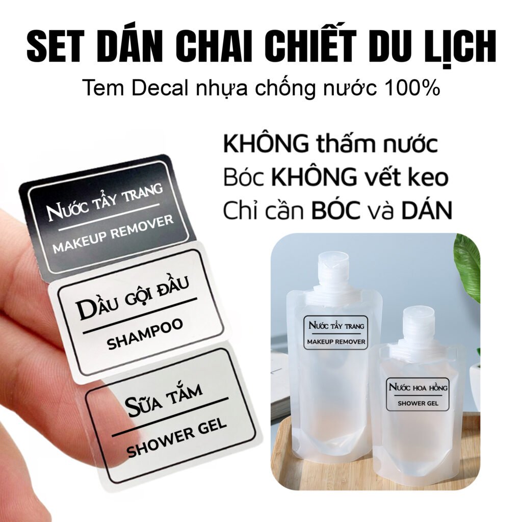tem dán chai chiết mỹ phẩm du lịch, tem đánh dấu đồ dùng cá nhân, tem dán phân loại mĩ phẩm chiết mini