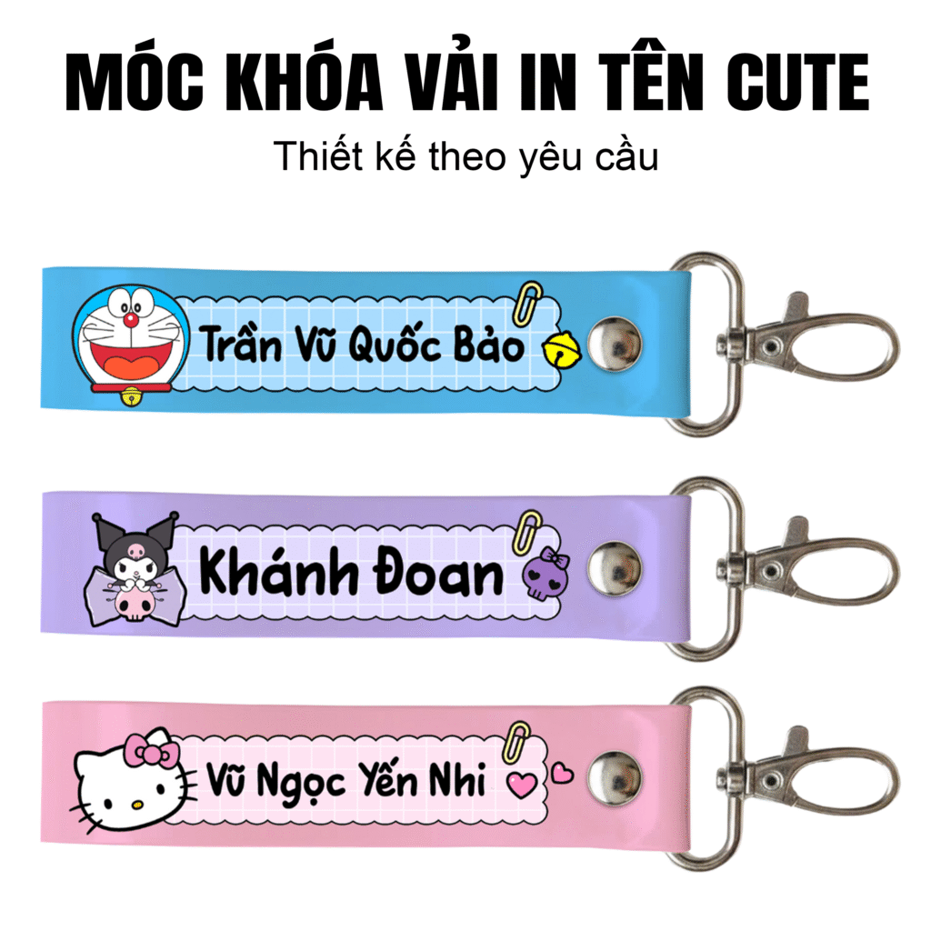 móc khóa vải in tên, dây móc khóa treo xe máy xe điện, balo, in tên theo yêu cầu