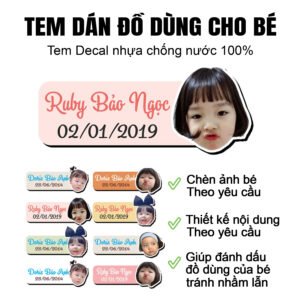 set tem dán in ảnh theo yêu cầu, đánh dấu đồ dùng học tập cho bé, decal nhựa chống nước in theo yÊu cẦu
