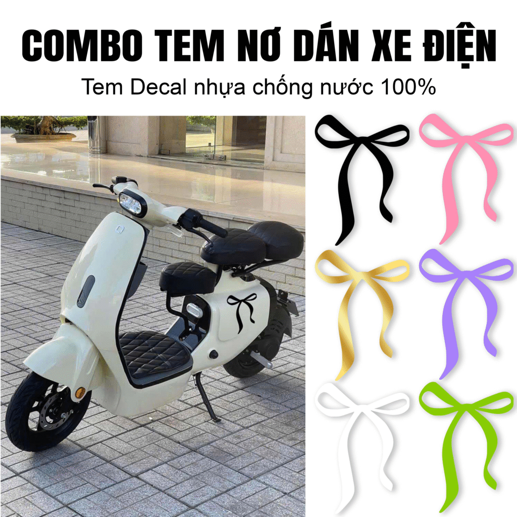 combo 2 tem dán xe điện v1/ vc / k1 hình cái nơ dễ thương , đủ màu sắc , chống nước bền đẹp , thiết kế theo yêu cầu