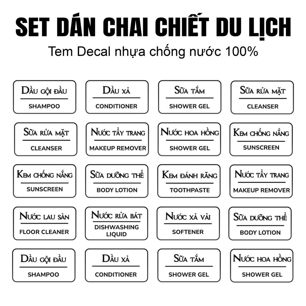 tem dán chai chiết mỹ phẩm du lịch, tem đánh dấu đồ dùng cá nhân, tem dán phân loại mĩ phẩm chiết mini
