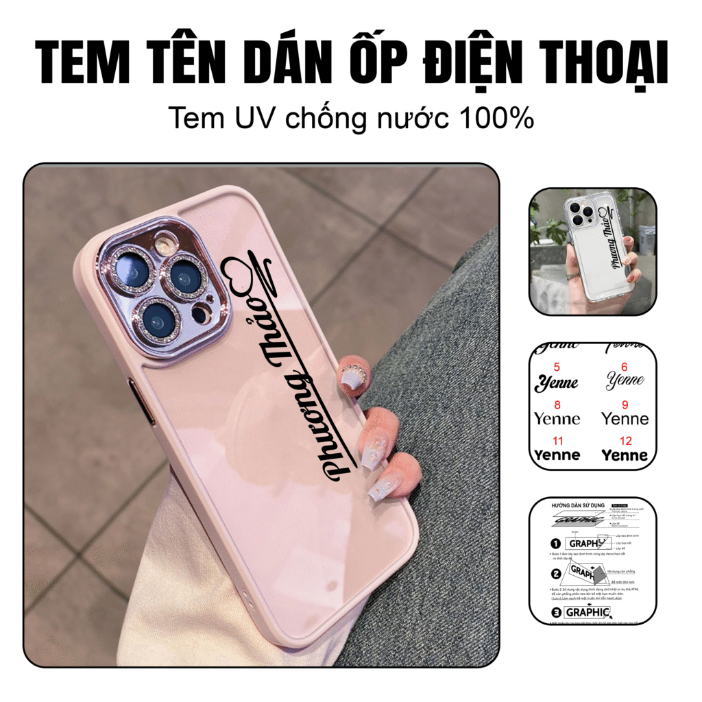 tem dán ốp điện thoại tên chữ ký đẹp theo yêu cầu, sticker dán ốp điện thoại tên theo yêu cầu, miếng dán ốp iphone
