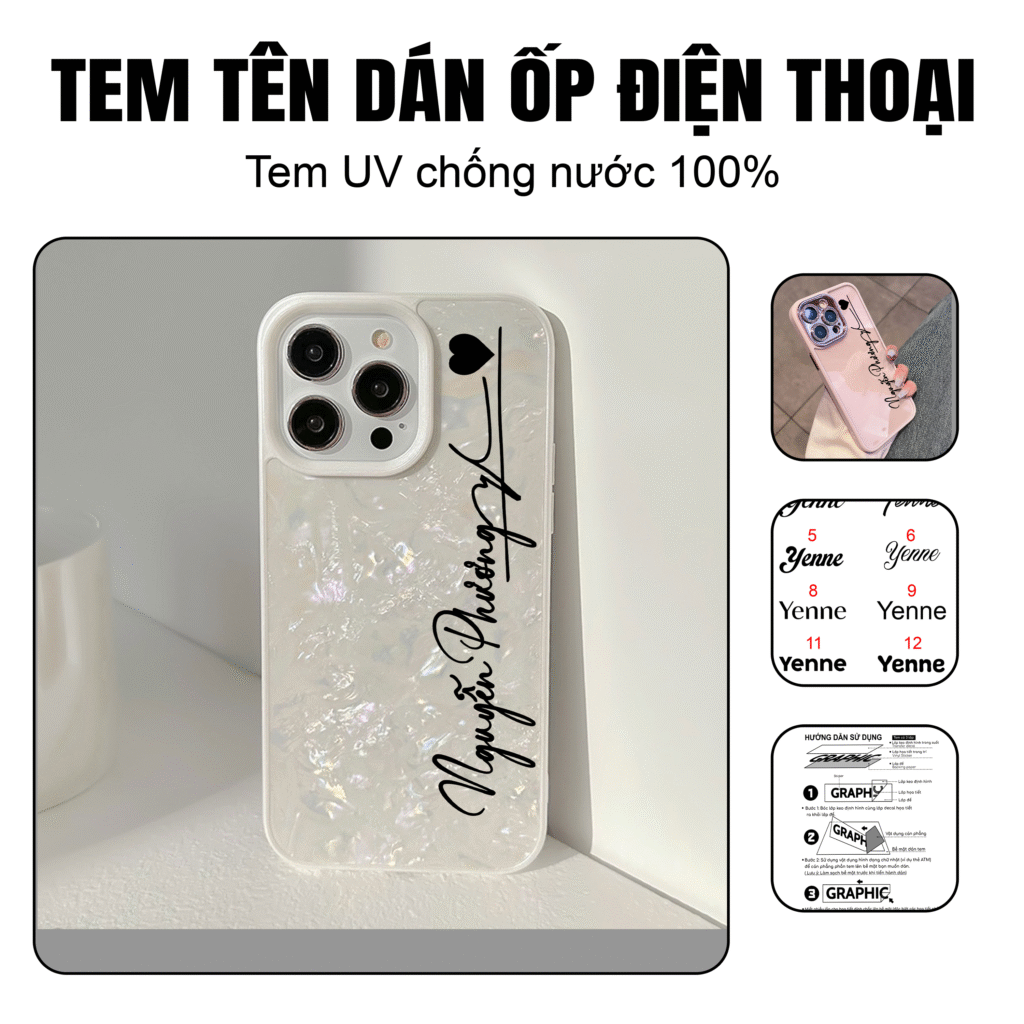 tem dán ốp điện thoại tên chữ ký đẹp theo yêu cầu, sticker dán ốp điện thoại tên theo yêu cầu, miếng dán ốp iphone tên