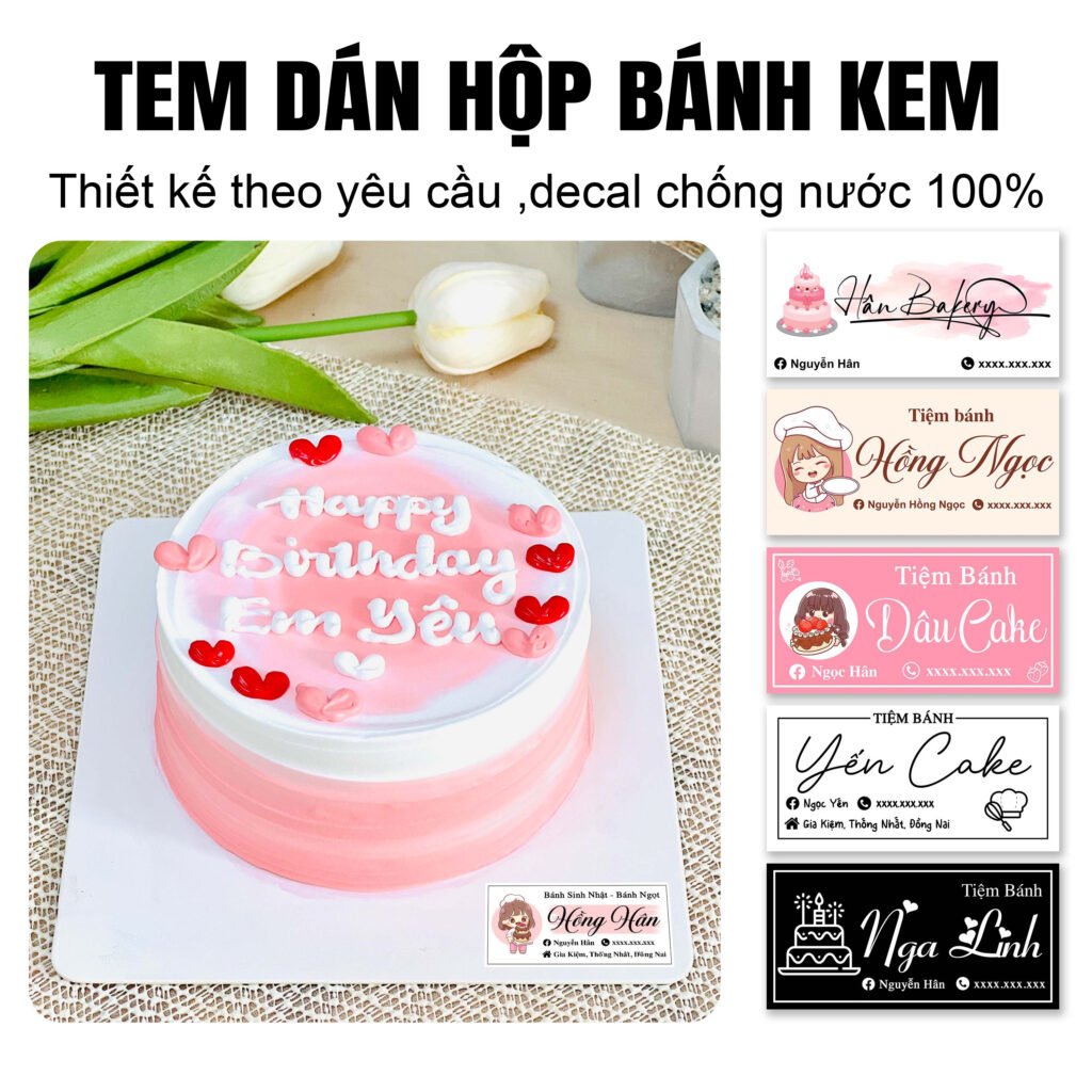 tem thiết kế logo dán hộp cho thợ làm bánh kem , decal nhựa chống nước 100%