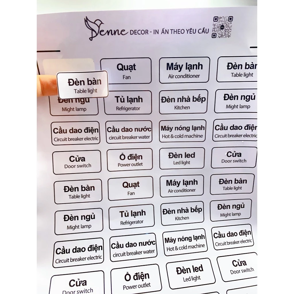 tem dán công tắc gia đình, tem dán phân loại các công tắc quạt, đèn chống rách nền trong suốt tiện lợi cho gia đình