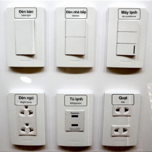 tem dán công tắc gia đình, tem dán phân loại các công tắc quạt, đèn chống rách nền trong suốt tiện lợi cho gia đình