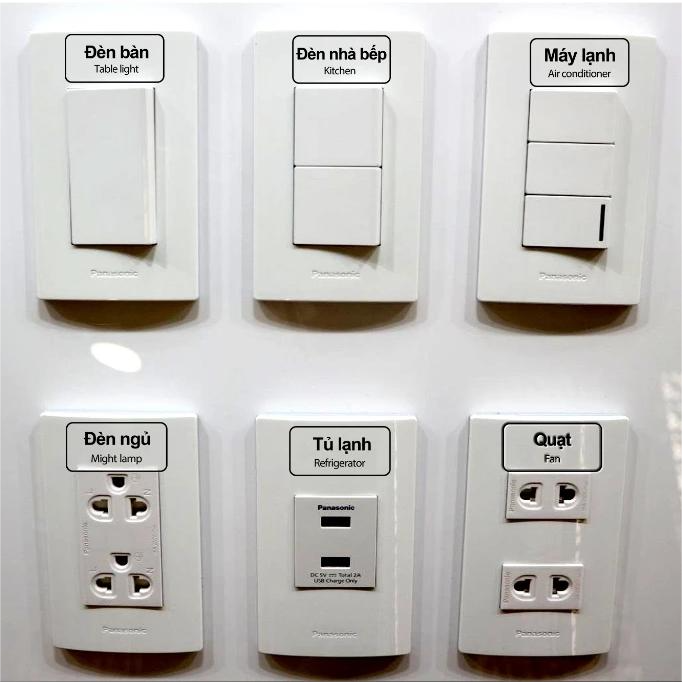 tem dán công tắc gia đình, tem dán phân loại các công tắc quạt, đèn chống rách nền trong suốt tiện lợi cho gia đình